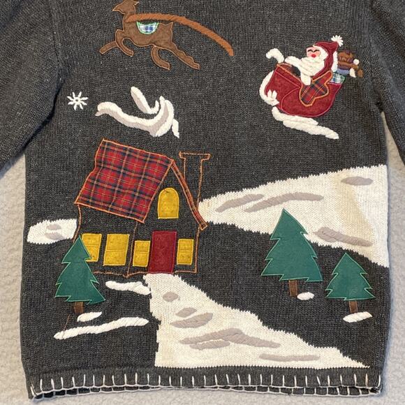 Vintage Ugly Christmas Sweater Grey Knit Ramie Cotton Blend Size Small Crew Neck - Picture 6 of 15